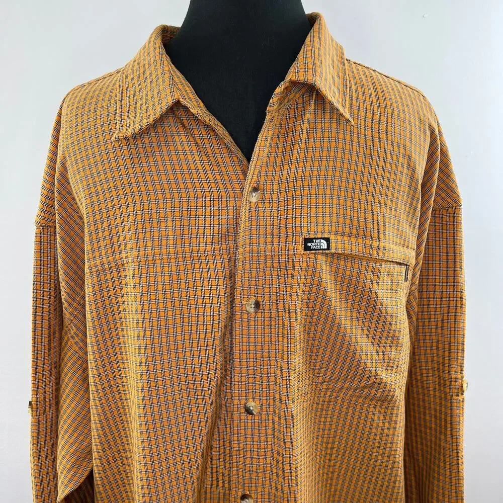 THE NORTH FACE Mens Yellow Gold Gingham Button-Down Long Sleeve Shirt X-Large XL